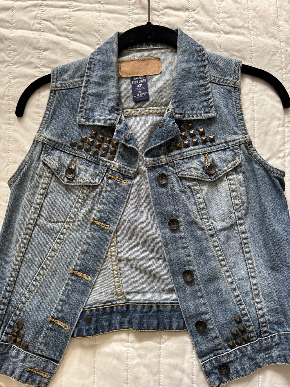 Vintage Ecko Unltd Light Blue Denim Jacket with Leather Trim